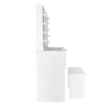 Glow Sminkebord 94 cm med speil, skuffer og krakk – LED-belysning - Hvit - Møbler - Bord - Sminkebord & toalettbord