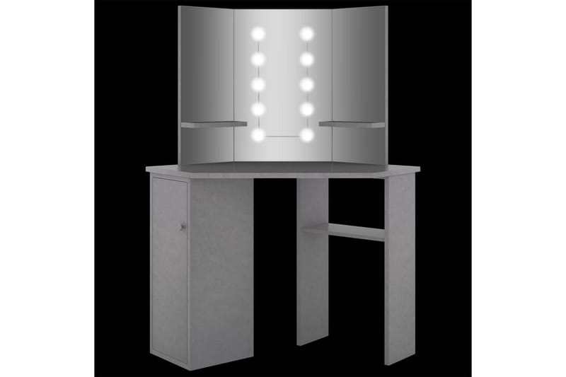 Hjørnemontert sminkebord med LED betonggrå 111x54x141,5 cm - Sminkebord & toalettbord - Sminkebord med lamper