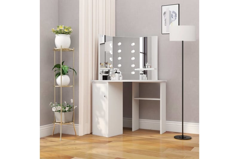 Hjørnemontert sminkebord med LED hvit - Hvit - Sminkebord & toalettbord - Sminkebord med lamper