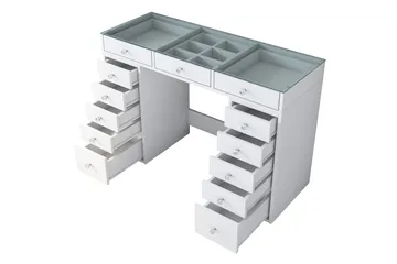 Ramender Sminkebord med Oppbevaring Bordplate i Glass 120 cm - Hvit - Møbler - Bord - Sminkebord & toalettbord