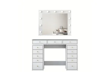 Ramender Stort Sminkebord med speil og lys med oppbevaring - Glass / Hvit - Møbler - Bord - Sminkebord & toalettbord