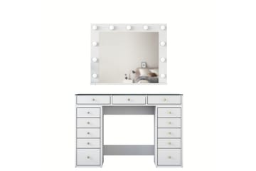 Ramender Stort Sminkebord med speil og lys med oppbevaring - Glass / Hvit - Møbler - Bord - Sminkebord & toalettbord