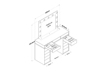 Ramender Stort Sminkebord med speil og lys med oppbevaring - Hvit - Møbler - Bord - Sminkebord & toalettbord