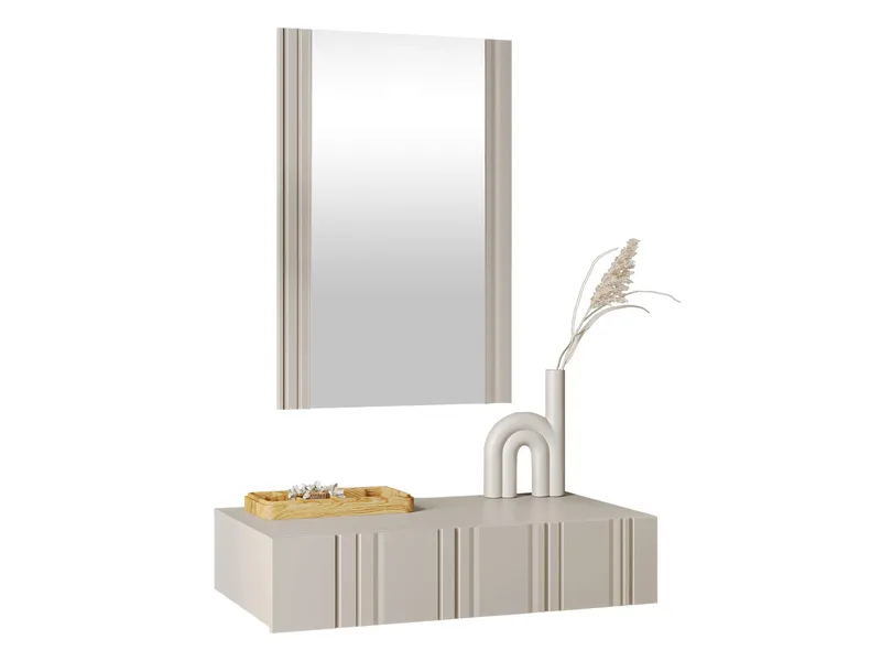 Rynlin Sminkebord med Oppbevaring og Skuffer i Tre med Glassspeil, Beige