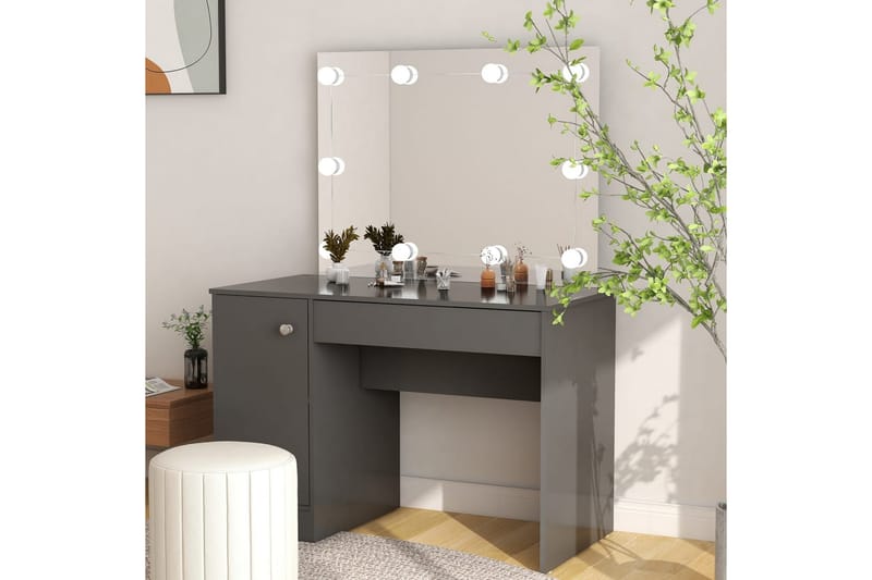 Sminkebord med LED-lys 110x55x145 cm MDF grå - Grå - Sminkebord & toalettbord