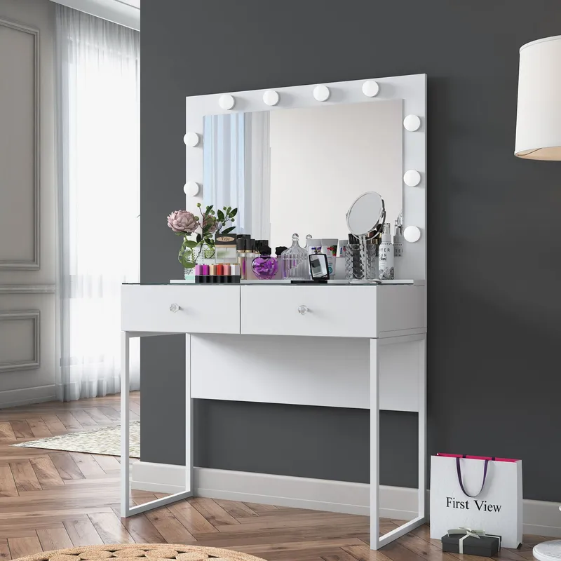 Sminkebord Wallxpert Eska BJ158 (90 x 141,8 x 40 cm) Hvit - Hvit - Møbler - Bord - Sminkebord & toalettbord