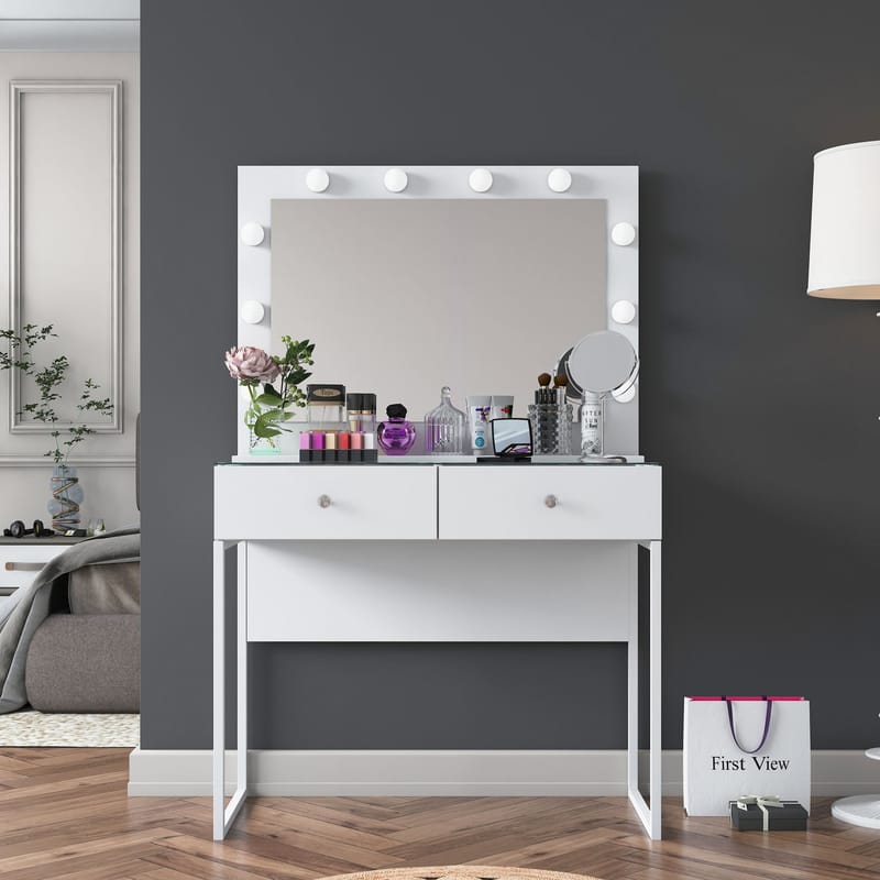 Sminkebord Wallxpert Eska BJ158 (90 x 141,8 x 40 cm) Hvit - Hvit - Møbler - Bord - Sminkebord & toalettbord