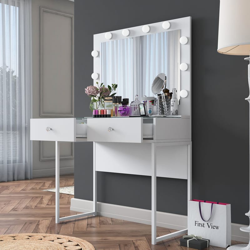 Sminkebord Wallxpert Eska BJ158 (90 x 141,8 x 40 cm) Hvit - Hvit - Møbler - Bord - Sminkebord & toalettbord
