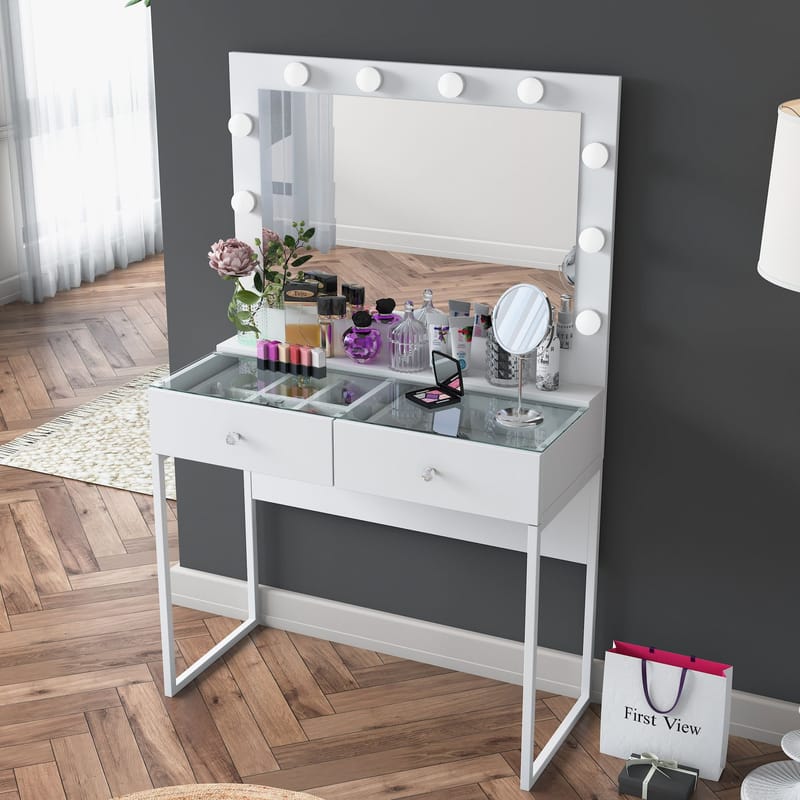Sminkebord Wallxpert Eska BJ158 (90 x 141,8 x 40 cm) Hvit - Hvit - Møbler - Bord - Sminkebord & toalettbord