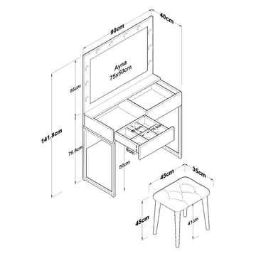 Sminkebord Wallxpert Eska BJ164 (90 x 141,8 x 40 cm) Hvit - Hvit - Møbler - Bord - Sminkebord & toalettbord