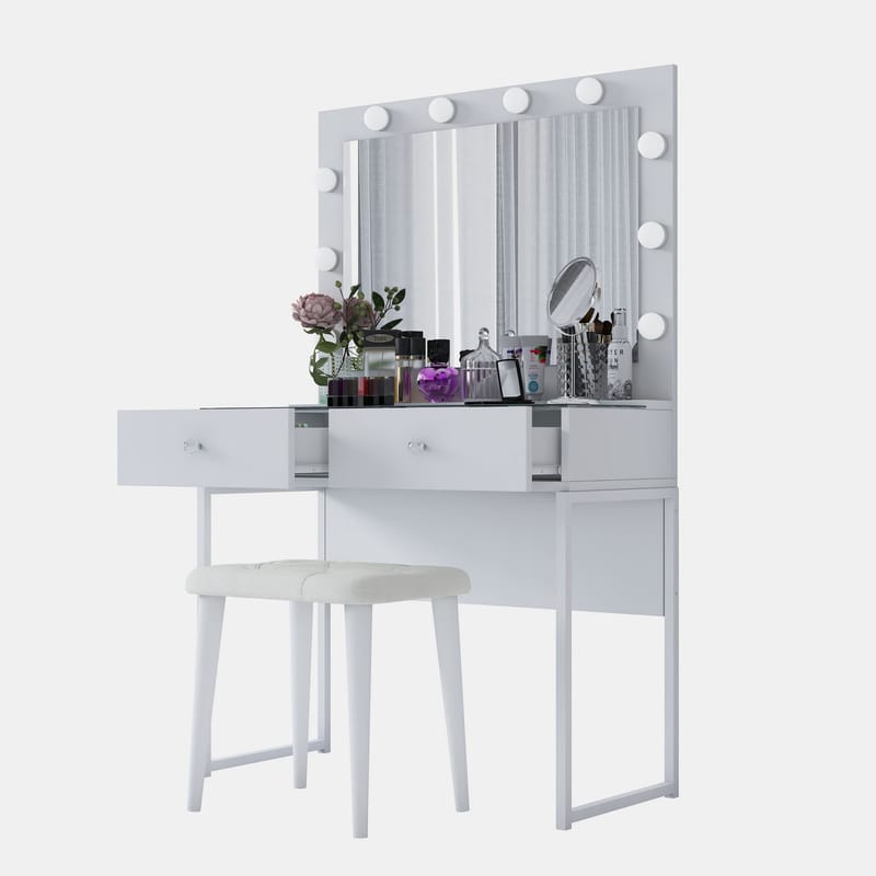 Sminkebord Wallxpert Eska BJ164 (90 x 141,8 x 40 cm) Hvit - Hvit - Møbler - Bord - Sminkebord & toalettbord