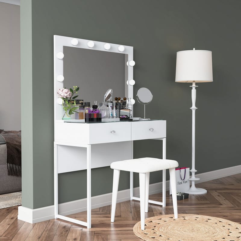 Sminkebord Wallxpert Eska BJ164 (90 x 141,8 x 40 cm) Hvit - Hvit - Møbler - Bord - Sminkebord & toalettbord
