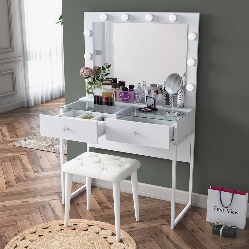 Sminkebord Wallxpert Eska BJ164 (90 x 141,8 x 40 cm) Hvit - Hvit - Møbler - Bord - Sminkebord & toalettbord