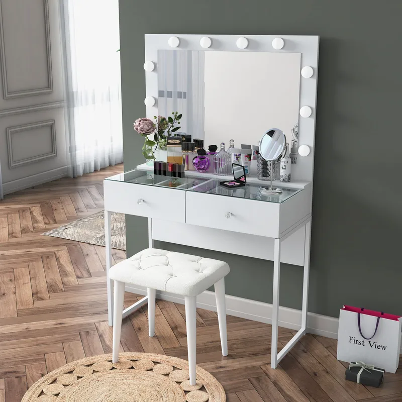 Sminkebord Wallxpert Eska BJ164 (90 x 141,8 x 40 cm) Hvit - Hvit - Møbler - Bord - Sminkebord & toalettbord