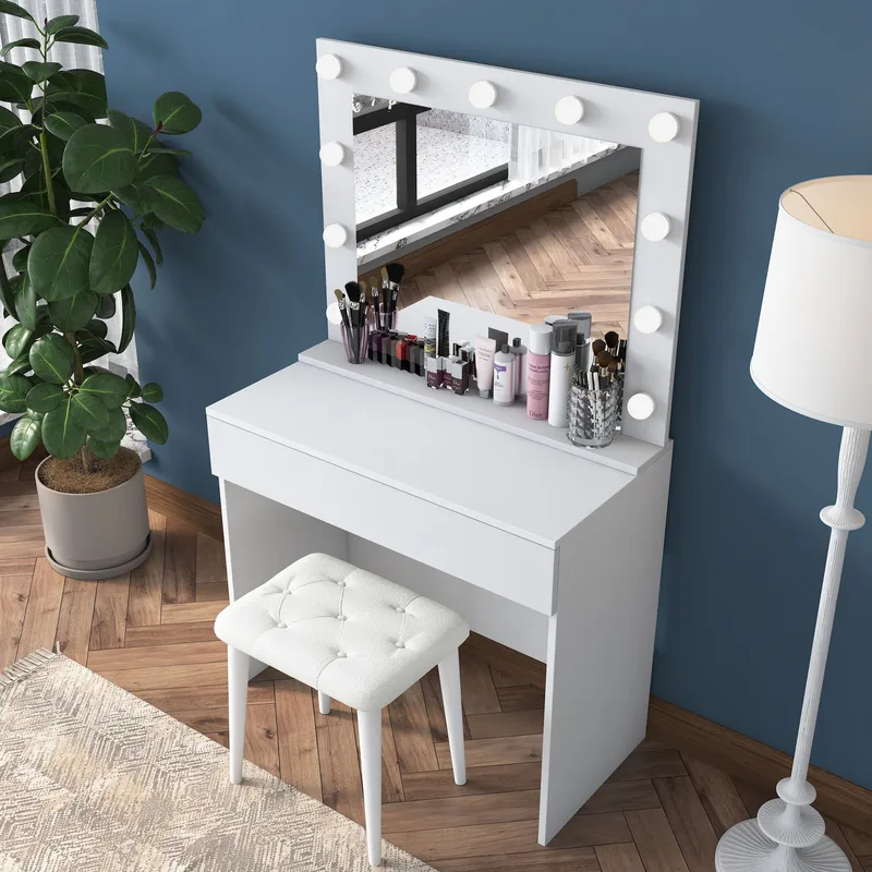 Sminkebord Wallxpert Gala Shelf (90 x 76,8 x 45 cm) Hvit - Hvit - Møbler - Bord - Sminkebord & toalettbord