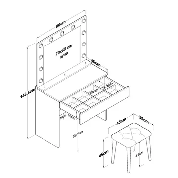 Sminkebord Wallxpert Gala Shelf (90 x 76,8 x 45 cm) Hvit - Hvit - Møbler - Bord - Sminkebord & toalettbord