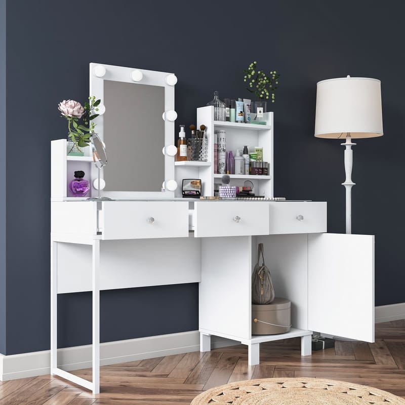 Sminkebord Wallxpert Hyla BJ139 (120 x 136,8 x 40 cm) Hvit - Hvit - Møbler - Bord - Sminkebord & toalettbord