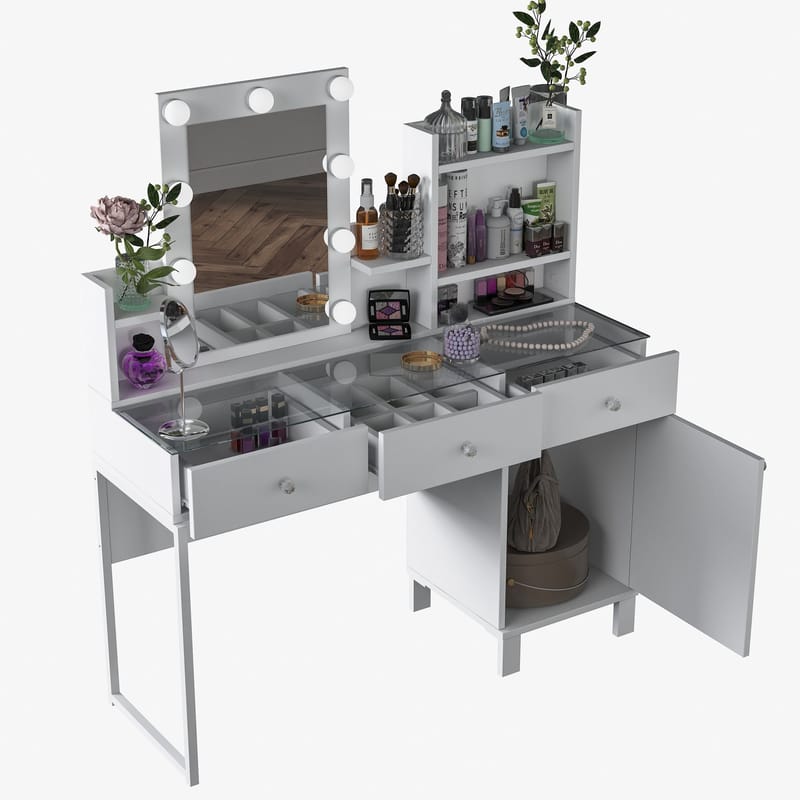 Sminkebord Wallxpert Hyla BJ139 (120 x 136,8 x 40 cm) Hvit - Hvit - Møbler - Bord - Sminkebord & toalettbord