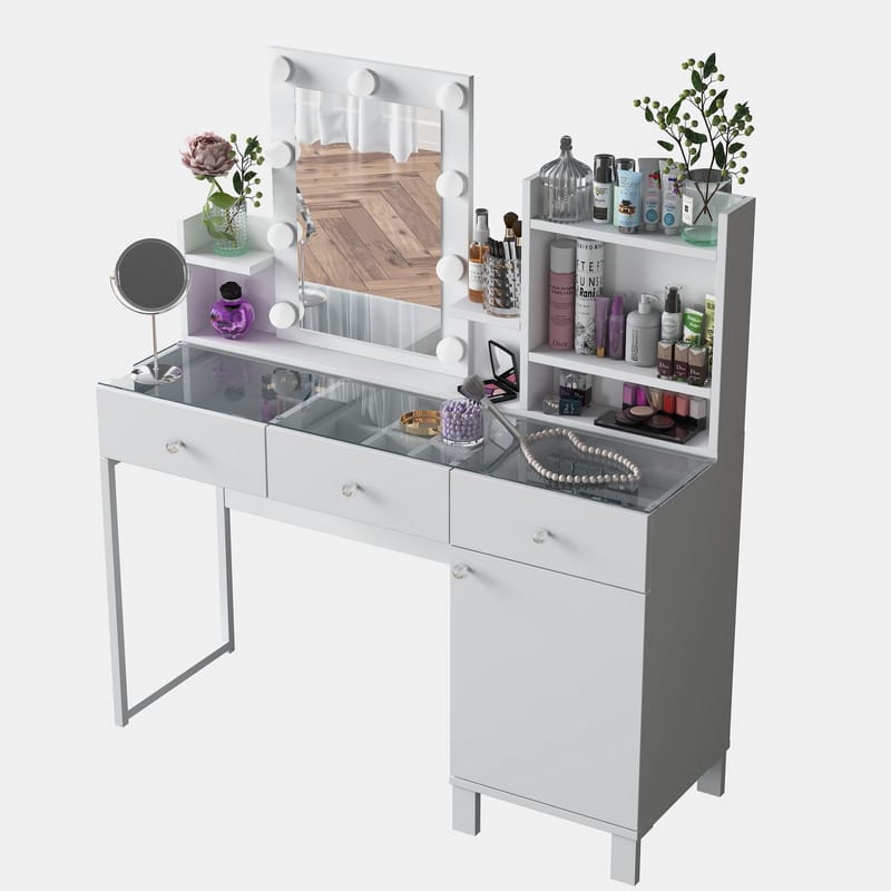 Sminkebord Wallxpert Hyla BJ139 (120 x 136,8 x 40 cm) Hvit - Hvit - Møbler - Bord - Sminkebord & toalettbord