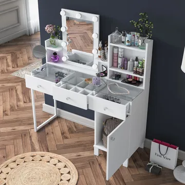 Sminkebord Wallxpert Hyla BJ139 (120 x 136,8 x 40 cm) Hvit - Hvit - Møbler - Bord - Sminkebord & toalettbord