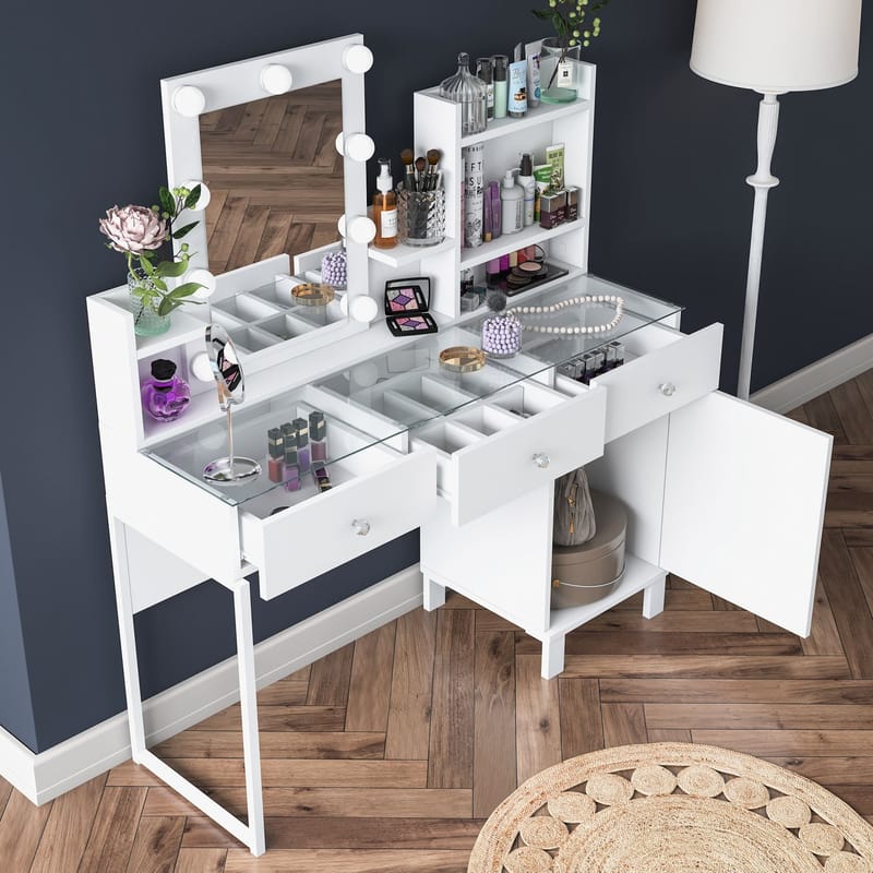 Sminkebord Wallxpert Hyla BJ139 (120 x 136,8 x 40 cm) Hvit - Hvit - Møbler - Bord - Sminkebord & toalettbord