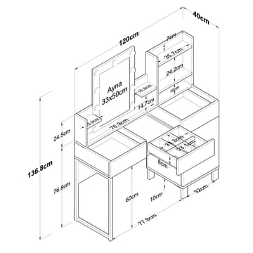 Sminkebord Wallxpert Hyla BJ139 (120 x 136,8 x 40 cm) Hvit - Hvit - Møbler - Bord - Sminkebord & toalettbord