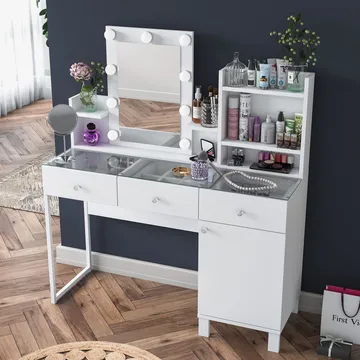 Sminkebord Wallxpert Hyla BJ139 (120 x 136,8 x 40 cm) Hvit - Hvit - Møbler - Bord - Sminkebord & toalettbord
