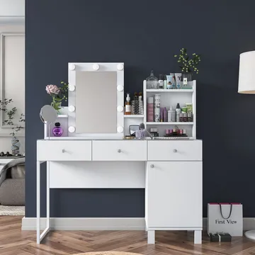 Sminkebord Wallxpert Hyla BJ139 (120 x 136,8 x 40 cm) Hvit - Hvit - Møbler - Bord - Sminkebord & toalettbord