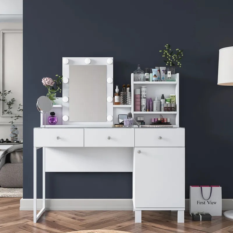 Sminkebord Wallxpert Hyla BJ139 (120 x 136,8 x 40 cm) Hvit - Hvit - Møbler - Bord - Sminkebord & toalettbord
