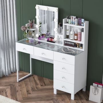 Sminkebord Wallxpert Hyla BJ141 (120 x 136,8 x 40 cm) Hvit - Hvit - Møbler - Bord - Sminkebord & toalettbord