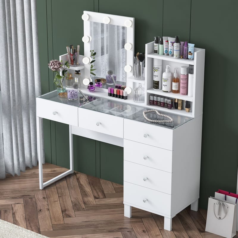 Sminkebord Wallxpert Hyla BJ141 (120 x 136,8 x 40 cm) Hvit - Hvit - Møbler - Bord - Sminkebord & toalettbord