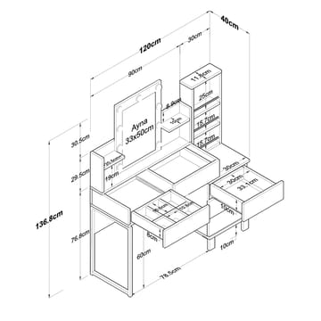 Sminkebord Wallxpert Hyla BJ153 (120 x 136,8 x 40 cm) Hvit - Hvit - Møbler - Bord - Sminkebord & toalettbord