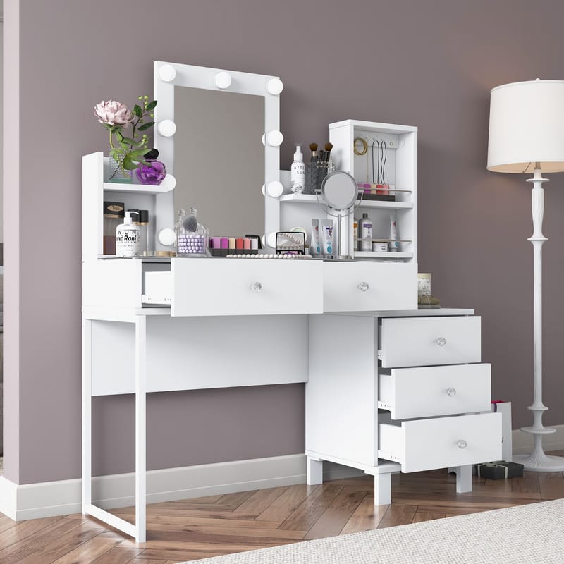 Sminkebord Wallxpert Hyla BJ153 (120 x 136,8 x 40 cm) Hvit - Hvit - Møbler - Bord - Sminkebord & toalettbord