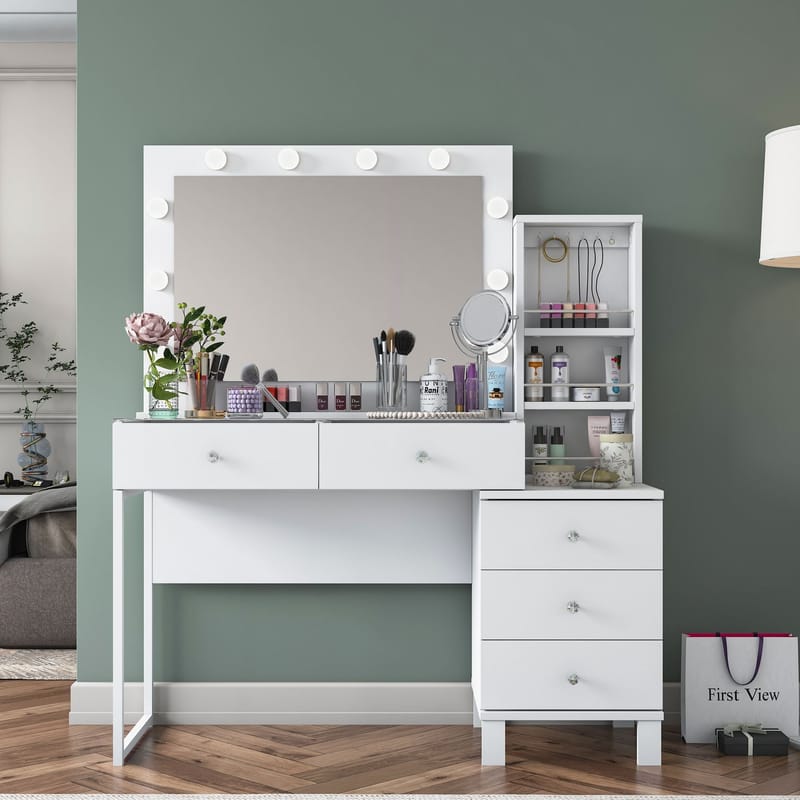 Sminkebord Wallxpert Isla-hylle BJ151 (120 x 141,8 x 40 cm) hvit - Hvit - Møbler - Bord - Sminkebord & toalettbord