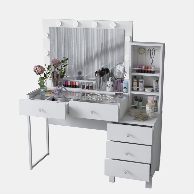 Sminkebord Wallxpert Isla-hylle BJ151 (120 x 141,8 x 40 cm) hvit - Hvit - Møbler - Bord - Sminkebord & toalettbord