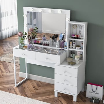 Sminkebord Wallxpert Isla-hylle BJ151 (120 x 141,8 x 40 cm) hvit - Hvit - Møbler - Bord - Sminkebord & toalettbord