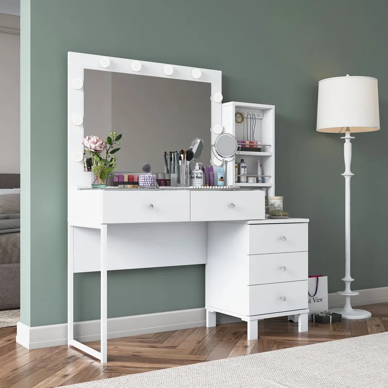 Sminkebord Wallxpert Isla-hylle BJ151 (120 x 141,8 x 40 cm) hvit - Hvit - Møbler - Bord - Sminkebord & toalettbord