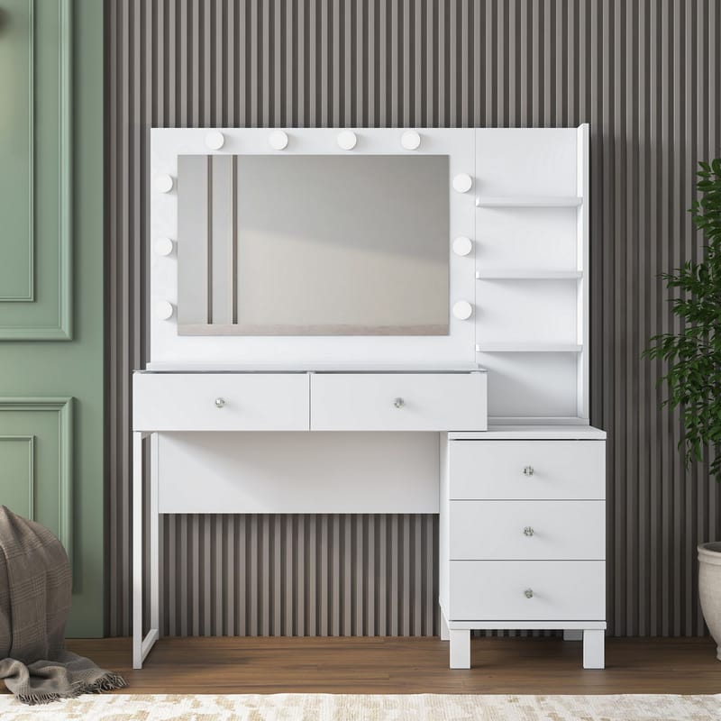 Sminkebord Wallxpert Isla-hylle BJ194 (120 x 141,8 x 40 cm) Hvit - Hvit - Møbler - Bord - Sminkebord & toalettbord
