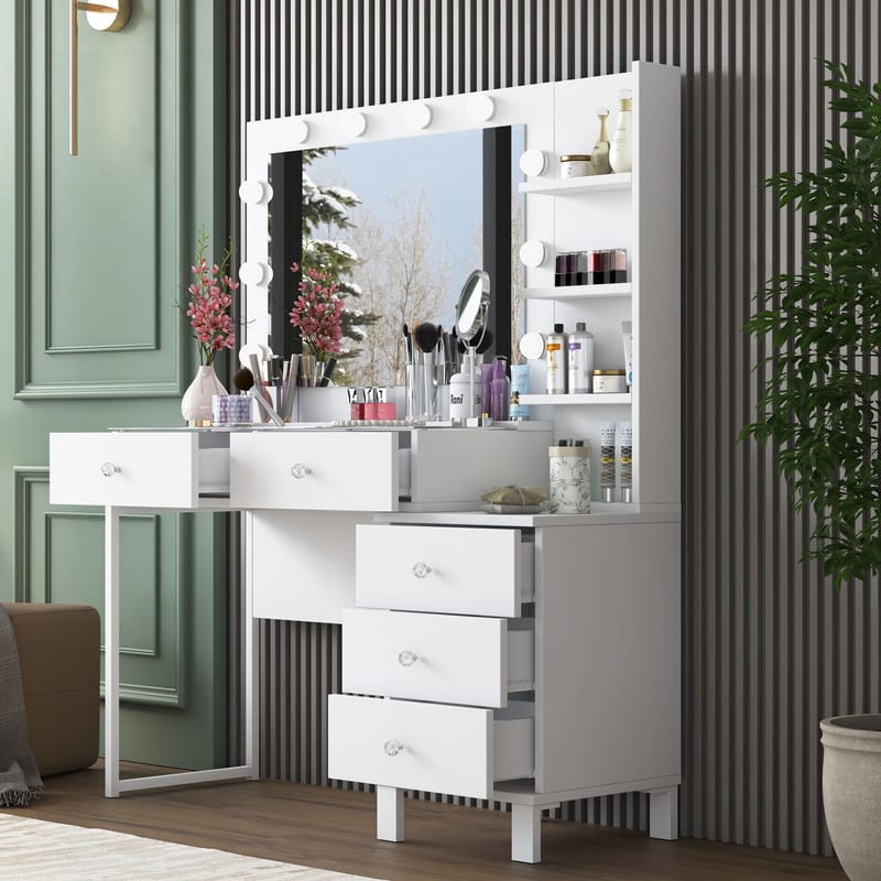 Sminkebord Wallxpert Isla-hylle BJ194 (120 x 141,8 x 40 cm) Hvit - Hvit - Møbler - Bord - Sminkebord & toalettbord