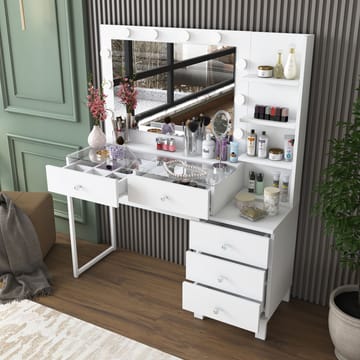 Sminkebord Wallxpert Isla-hylle BJ194 (120 x 141,8 x 40 cm) Hvit - Hvit - Møbler - Bord - Sminkebord & toalettbord