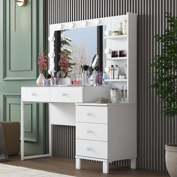 Sminkebord Wallxpert Isla-hylle BJ194 (120 x 141,8 x 40 cm) Hvit - Hvit - Møbler - Bord - Sminkebord & toalettbord