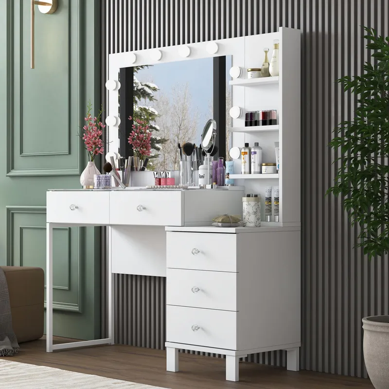 Sminkebord Wallxpert Isla-hylle BJ194 (120 x 141,8 x 40 cm) Hvit - Hvit - Møbler - Bord - Sminkebord & toalettbord