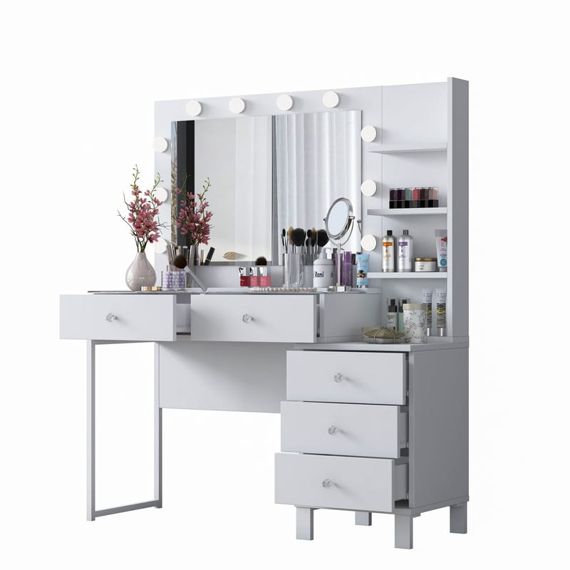 Sminkebord Wallxpert Isla-hylle BJ194 (120 x 141,8 x 40 cm) Hvit - Hvit - Møbler - Bord - Sminkebord & toalettbord