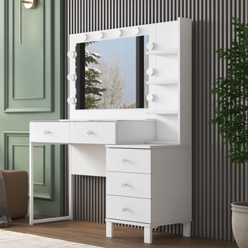 Sminkebord Wallxpert Isla-hylle BJ194 (120 x 141,8 x 40 cm) Hvit - Hvit - M øbler - Bord - Sminkebord & toalettbord