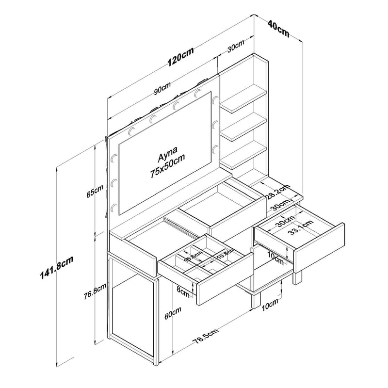 Sminkebord Wallxpert Isla-hylle BJ194 (120 x 141,8 x 40 cm) Hvit - Hvit - Møbler - Bord - Sminkebord & toalettbord