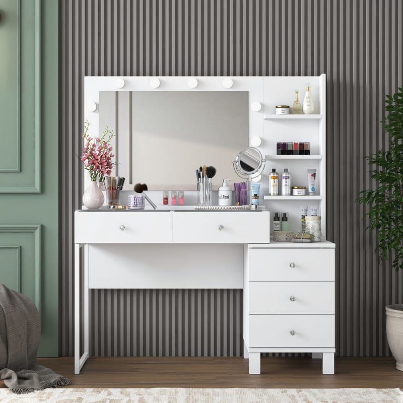 Sminkebord Wallxpert Isla-hylle BJ194 (120 x 141,8 x 40 cm) Hvit - Hvit - Møbler - Bord - Sminkebord & toalettbord