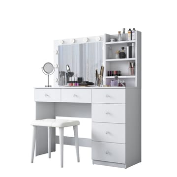 Sminkebord Wallxpert Isla-hylle med puff (120 x 141,8 x 40 cm) Hvit - Hvit - Møbler - Bord - Sminkebord & toalettbord