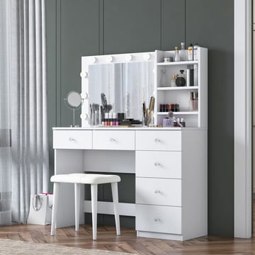 Sminkebord Wallxpert Isla-hylle med puff (120 x 141,8 x 40 cm) Hvit - Hvit - Møbler - Bord - Sminkebord & toalettbord