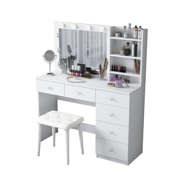 Sminkebord Wallxpert Isla-hylle med puff (120 x 141,8 x 40 cm) Hvit - Hvit - Møbler - Bord - Sminkebord & toalettbord