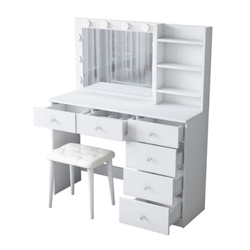 Sminkebord Wallxpert Isla-hylle med puff (120 x 141,8 x 40 cm) Hvit - Hvit - Møbler - Bord - Sminkebord & toalettbord